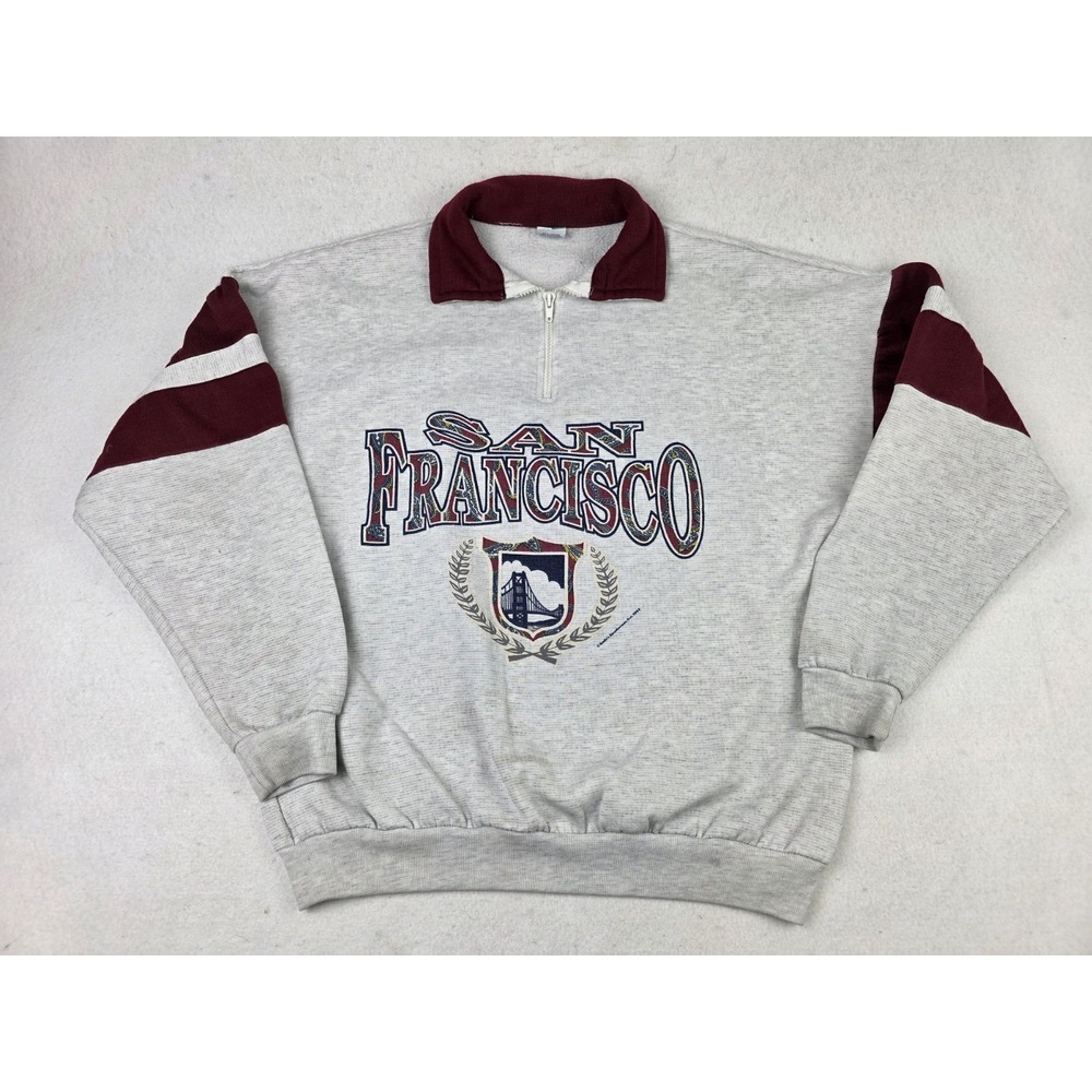 1994 Andys Sportswear San Francisco Paisley 1/4 Zip Sweatshirt Size XL Maroon